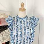 Veronica Beard Sol Floral Ruffled Top Blue Sz 0 Photo 2