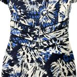 Theia Blue White Black Floral Faux Button Front Mandarin Collar Sheath Dress 2 Photo 8