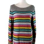 Talbots Sweater Boatneck Ribbed Knit Gray Green Multi Stripe Women’s Size Large Photo 10