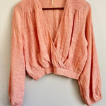 Free People  Shirt‎ Size S Long Sleeve Wrap Blouse Crop Top Pink Photo 0