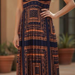 Eva Franco Anthropologie V Neck Boho Indie Tribal Pleated Midi Maxi Dress Sz 6 Orange Photo 0