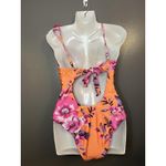 Becca One Piece Swimsuit Womens Medium Orange Floral One Shoulder Cutout Back Photo 3