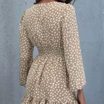 Speckled Print Ruffled Long Sleeve Mini Dress Tan Size M Photo 2