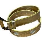 Liz Claiborne Vintage Statement Belt Gold Size Medium Faux Leather Retro Diamond Photo 0