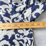 JM Collection  Linen Blouse 20W Blue White Scroll‎ Print Button Front Roll Tab Photo 6