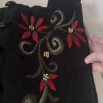 VTG Norm Thompson Knit Cardigan Sweater Christmas Poinsettia Cardinal Med Petite Black Photo 9