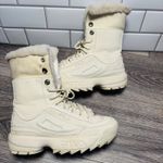 FILA Disruptor Lug Boot Winter White Faux Fur Trim Lace Up Ankle Boots Size 7 Photo 3