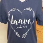 Bella Canvas  Navy Blue Brave Bible Verse Short Sleeve V-Neck Tee Small Photo 4