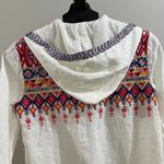 Johnny Was NWOT Linen Embroidered White Hoodie Top Zip Up Jacket Bohemian Size S Photo 3