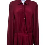 Tobi Button Up Shirt Dress Long Sleeve Collared Faux Wrap Draped Burgundy Photo 3