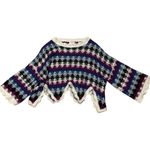 Umgee  Boho Diamond Crochet Knit Multicolor Crop Sweater Poncho Size Small Photo 9