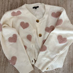 Cream Cardigan with Pink Heart Accents Size L Photo 0