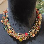 Women's Glass Seed Bead Multi Twelve Strand Braided Necklace with Lobster Clasp Red Photo 3