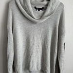 BCBGMAXAZRIA  Gray Cowl Neck Sweater Faux Leather Sleeve Patch Womens S Moto Photo 0