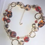 Elegant Gold Tone Multicolor Animal Print Beaded Boho Necklace Red Photo 2