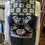 MSGN silk Scandinavian flowy embroidered S boho blouse Blue Photo 0