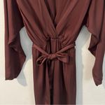 Massimo Dutti Brown Satin Faux Wrap Dolman Sleeve Side Slits Midi Dress Size M Photo 9