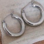Silver Hoop Earring medium Hoops Earrings Simple Hoop Photo 0