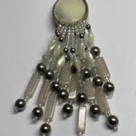 Handmade Beaded Statement Silver Tone Stone /Bead Clip On Earrings Dangle Fringe Photo 3