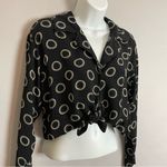 Betsey Johnson  Cropped Blouse Black Circle Pattern‎ Tie Front Rayon Size Medium Photo 15
