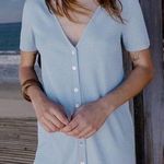 ZARA Light Blue Knit Ribbed Short Sleeve Top Size M Photo 0