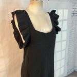 Anthropologie  Pointelle Ruffled Butterfly Sleeve Black Knit Mini Crochet Dress L Photo 1