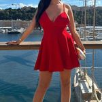 ZARA  red mini jewel bow open back formal evening fit flare wedding prom dress  Photo 10