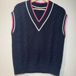 Talbots Plus Drop Shoulder Cable Knit Sweater Vest Blue Pink SZ S Preppy Tennis Photo 1