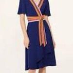 Tory Burch Peggy Color Block Navy Wrap Dress Size 0 Photo 0