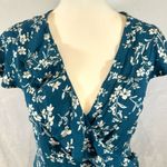 Zaful Turquoise blue and white floral ruffle wrap dress size large NWT Photo 2
