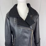 Sam Edelman  Black Faux Leather Shearling Lined Asymmetrical Moto Jacket Gold Zip Photo 1