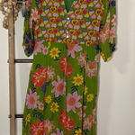 Anthropologie Emily Lovelock Green Floral Hearts Midi Dress Womens Size Large Photo 0