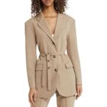 Topshop Belted Blazer Jacket Tan Beige Size 2 NWT Tailored Longline Modern Fit Photo 1