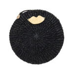 Clare V. Black Woven Raffia Circle Clutch Gold Lips Detail Summer Vacation Bag Photo 0
