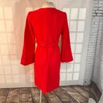 Banana Republic NWT Coral Red Tweed Textured Belted Fringe Light Coat Size XS Photo 5