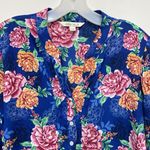 Pioneer Woman Size Large Shirt Blue Pink Floral Dressy Cottagecore Ruffle Sleeve Photo 3