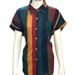 CCC Unisex Multicolor Striped Button Up Shirt Polyester Casual Retro Chic Large Blue Size undefined Photo 0