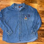 Disney Mickey Unlimited Denim Jean Button Shirt Women Size M Embroidered Pocket Blue Size M Photo 0
