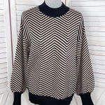 Zesica Chevron Stripe Lantern Sleeve Mock Neck Sweater Tan Black Large Photo 0