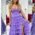 Jovani  38290 Lilac Purple Tulle Ruffle Sweetheart Slit Evening Gown Tiered Dress Photo 3