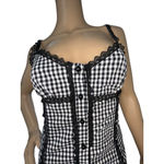 Frederick's of Hollywood Frederick’s Gingham Corset Style Button Up Tank Top With Lace Trim Photo 2