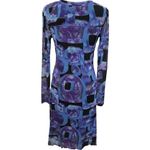 Sao Paolo blue geo mesh ruffle vneck long sleeve midi dress size 6 Photo 3