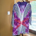 NWT Athena Procopiou 100% Silk Garden Print Kimono Cardigan Cover Up One Size Purple Size undefined Photo 7
