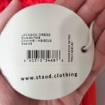 STAUD Jackson Hibiscus Red Smocked Midi Dress Cotton Poplin Holiday Fit & Flare Photo 13