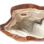 Furla Soft Italian Suede Large Hobo Bag Brown Croc Embossed Leather Trim Buckle Photo 5