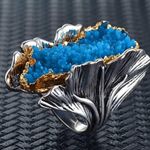 Unique Silver Color Ginkgo Leaf Rings Personality Blue turquoise Stone Photo 3