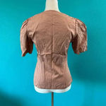 ZARA  Tan V-Neck Puff Sleeve Button Front Linen Top Lyocell & Cotton Size XS Photo 2