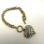 Gold tone rhinestone heart chain bracelet Photo 1