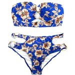 SheIn Floral Ring Accent Bandeau Bikini in Blue, Size S Photo 0