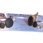 Isaac Mizrahi  NWT Gold Tone Clear Rhinestones Black Stones Hoop Earrings Photo 5